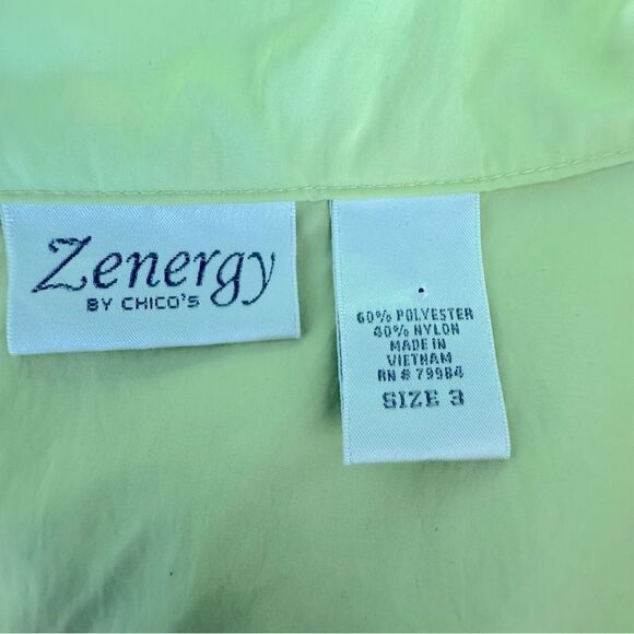 Zenergy by Chico’s Windbreaker Neon Green Adjustable Snaps Jacket SZ 3 XL - Picture 9 of 11